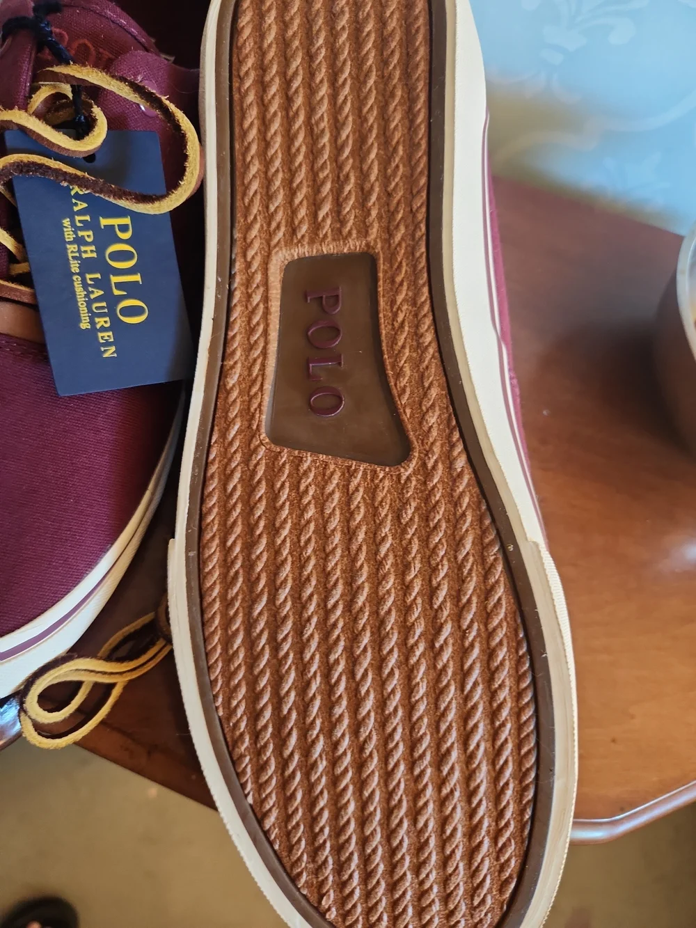 Polo by Ralph Lauren Maroon Canvas Boat Shoes with Tan Laces